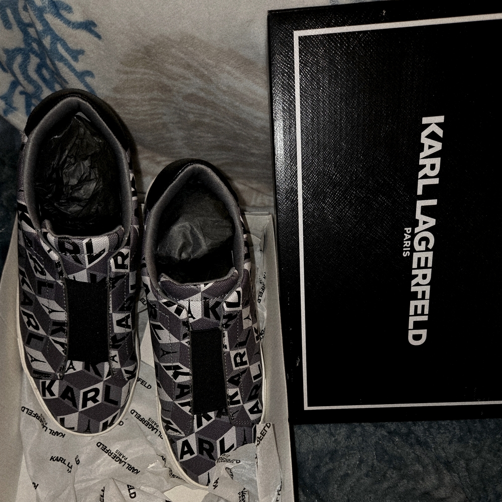 Karl Lagerfeld Gray Black Logo Slip-On Sneakers